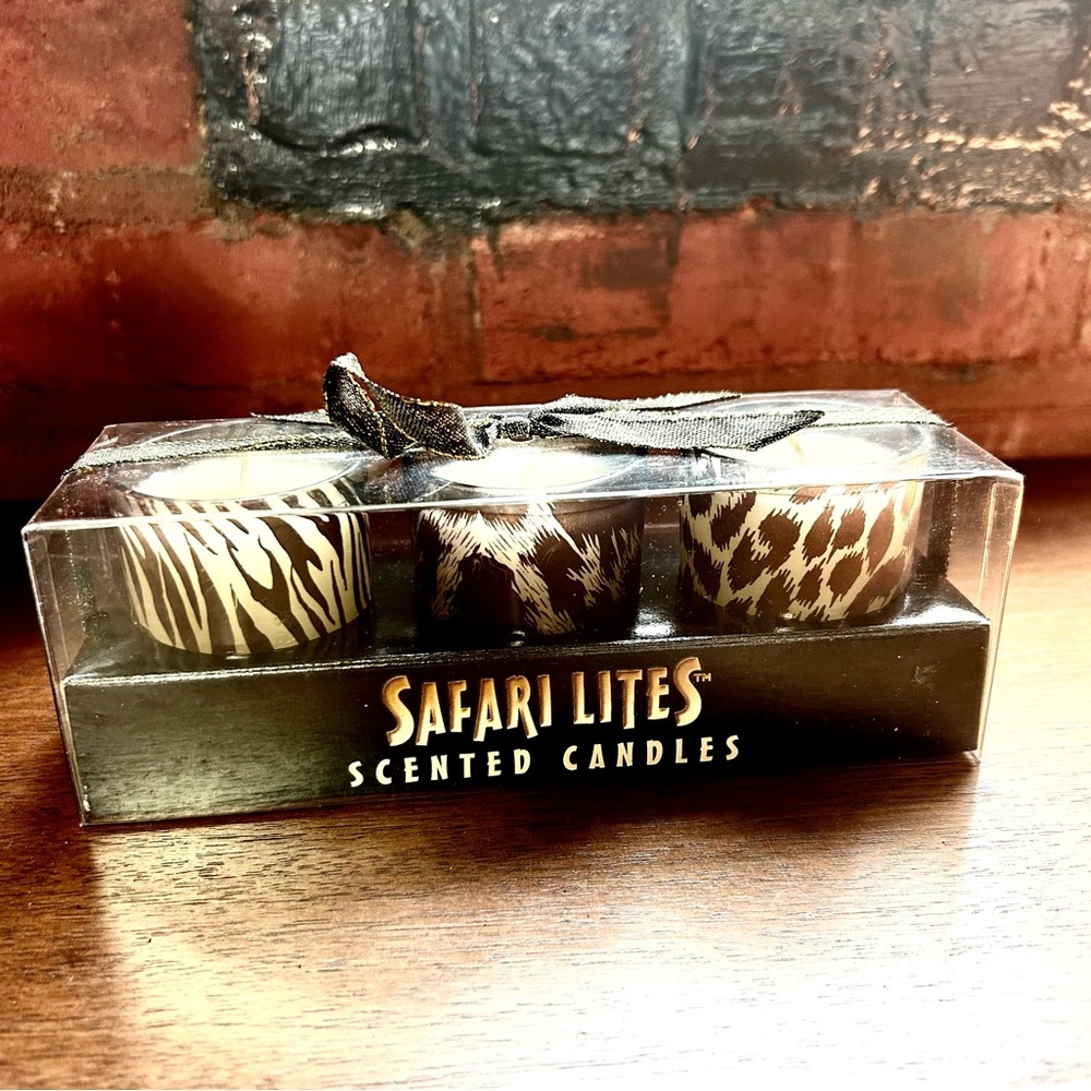New Safari Lites Scented Candles 3 pack gift set leopard, zebra, giraffe holders